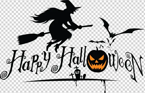 Happy Halloween Witch and Jack-o'-lantern PNG