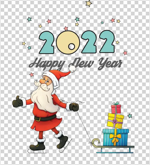 Santa Claus Ice Skating 2022 Happy New Year PNG