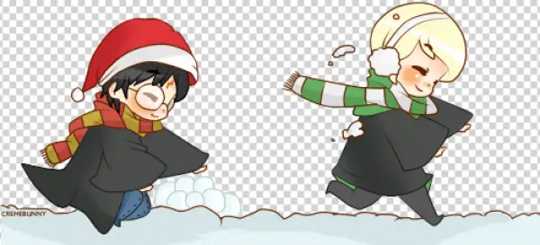 Chibi Harry Potter Draco Malfoy Snowball Fight PNG