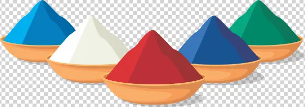Colorful Holi Powders in Bowls PNG Transparent Background