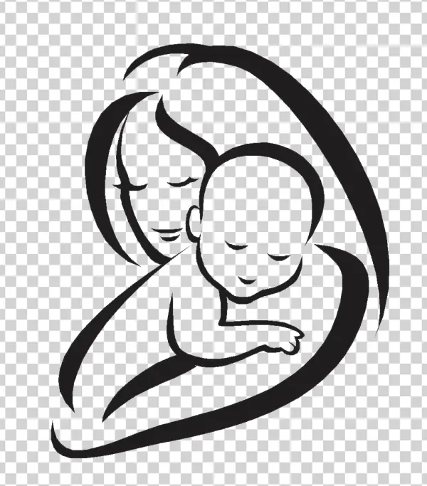 Peaceful Mother and Baby Embrace Silhouette PNG