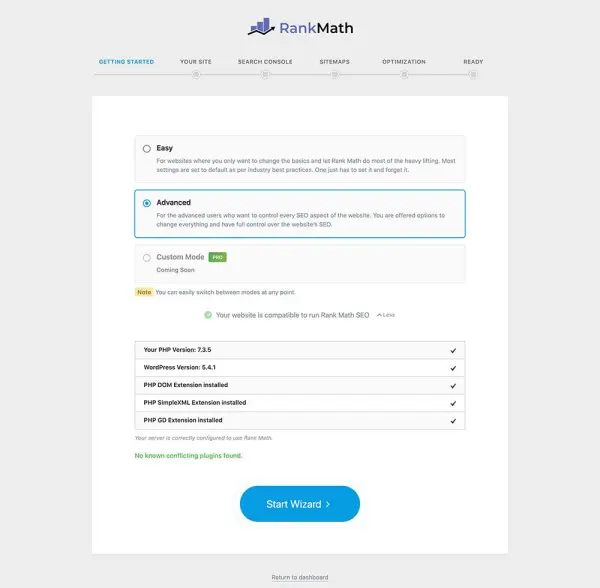 Rank Math SEO Plugin Setup Wizard Advanced Mode Screenshot