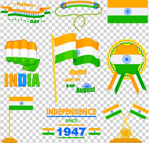 Indian Independence Day Clipart Set PNG