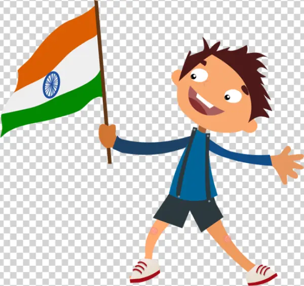 Happy Cartoon Boy with Indian Flag
