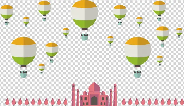 India Hot Air Balloon and Taj Mahal Illustration PNG