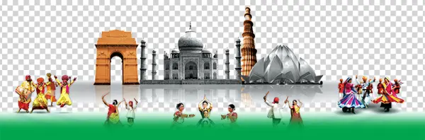 Indian Heritage Landmarks and Folk Dancers PNG