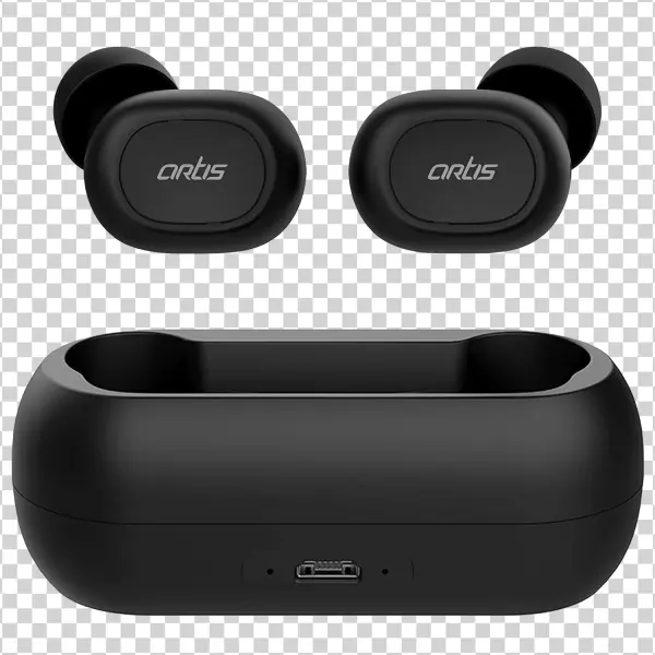 Black Artis Wireless Earbuds with Charging Case PNG Transparent Background