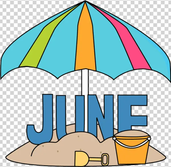 June Summer Beach Umbrella PNG Transparent Background