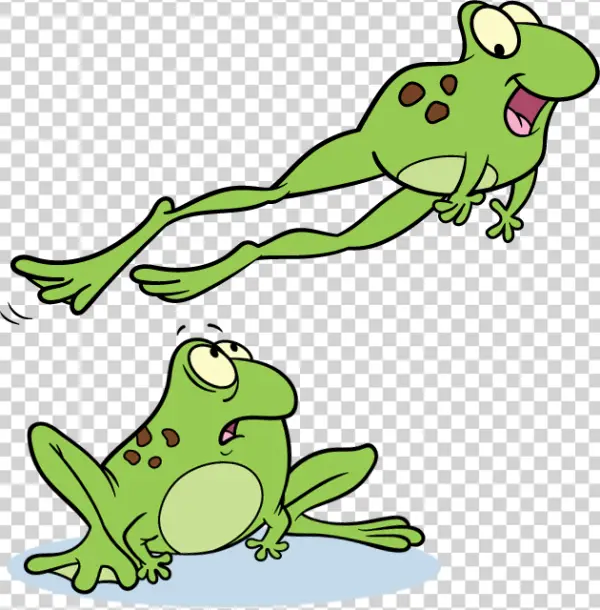 Cartoon Frogs Jumping and Surprised PNG Transparent Background