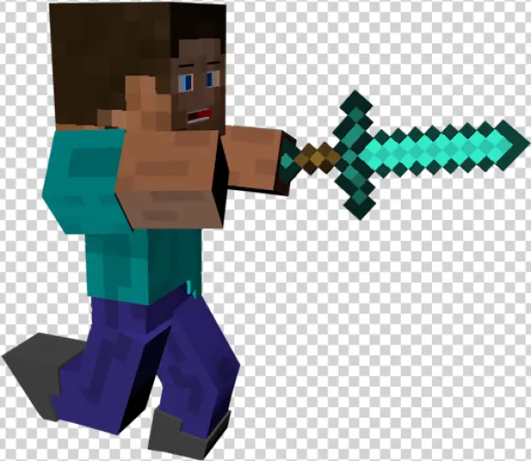 Minecraft Steve Holding Diamond Sword PNG