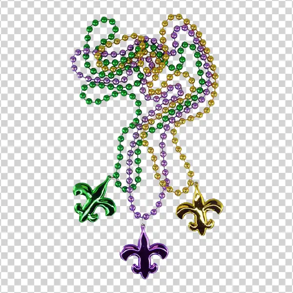 Mardi Gras Beads with Fleur-de-lis Pendants PNG Transparent Background