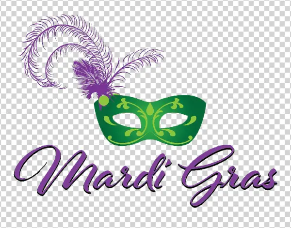 Mardi Gras Mask with Feathers and Text Logo PNG