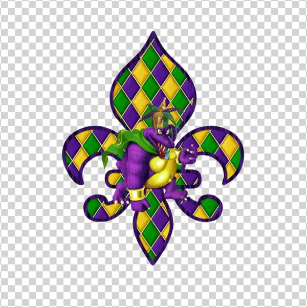 Mardi Gras Alligator Fleur-de-lis PNG Transparent Background
