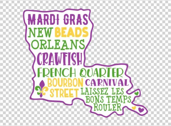 Mardi Gras Louisiana Word Art PNG Transparent