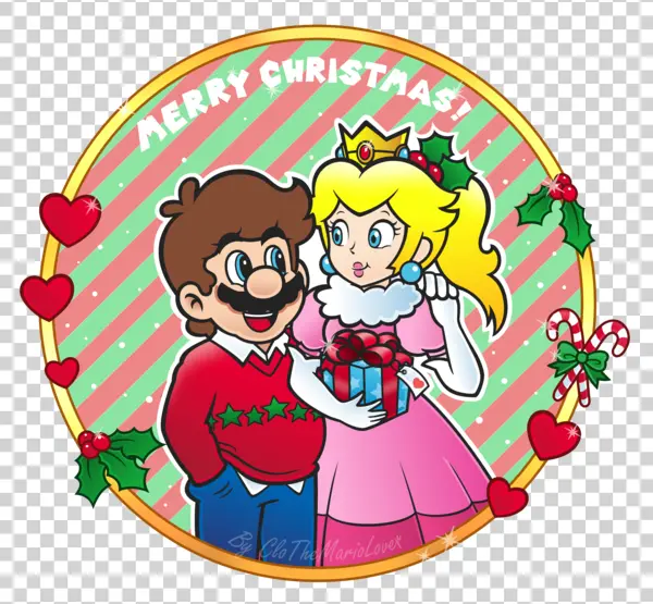 Merry Christmas Mario and Peach PNG Transparent Background