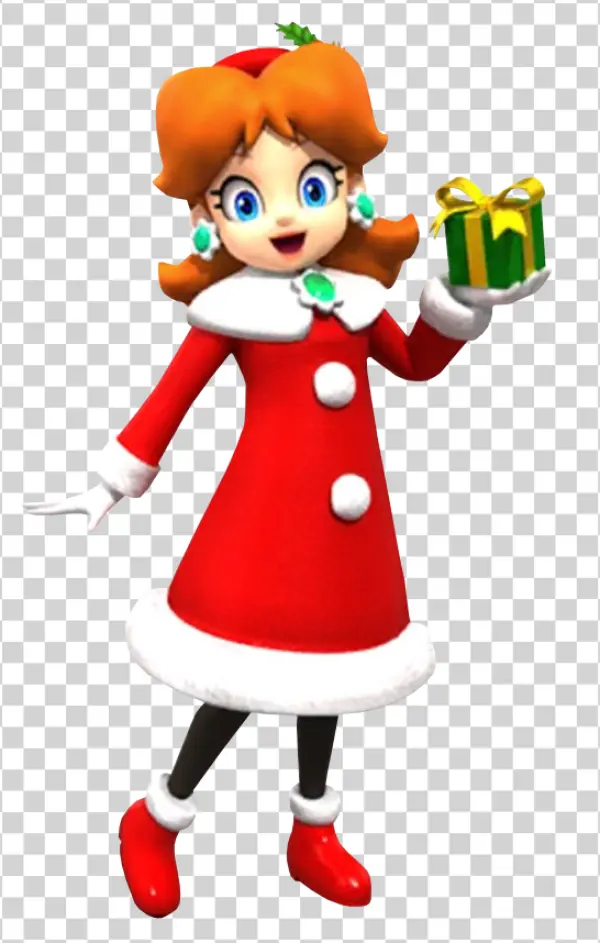 Princess Daisy Christmas Outfit with Gift PNG Transparent