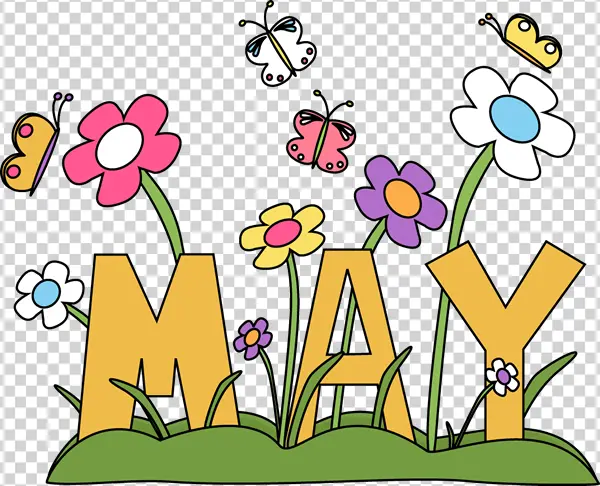 Colorful May Lettering with Spring Elements