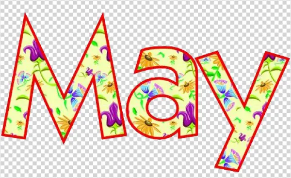 Floral May Text PNG with Transparent Background