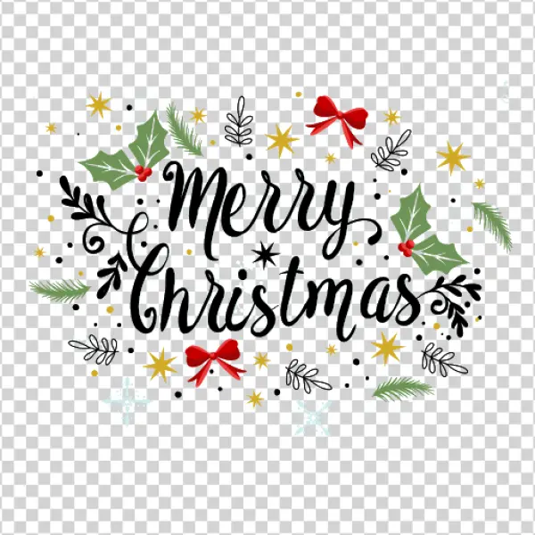 Merry Christmas Calligraphy with Festive Elements PNG