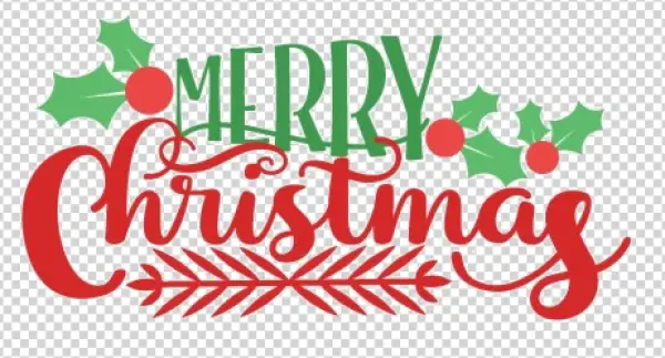Merry Christmas Text with Holly Decoration PNG