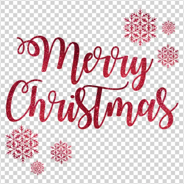 Red Glitter Merry Christmas Text with Snowflakes PNG