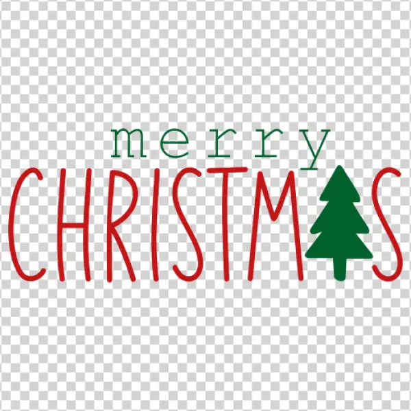 Green and Red Merry Christmas Text with Tree PNG