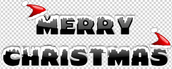 Glossy Merry Christmas Text with Snow and Santa Hats PNG