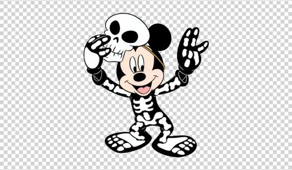Mickey Mouse Skeleton Costume with Skull PNG