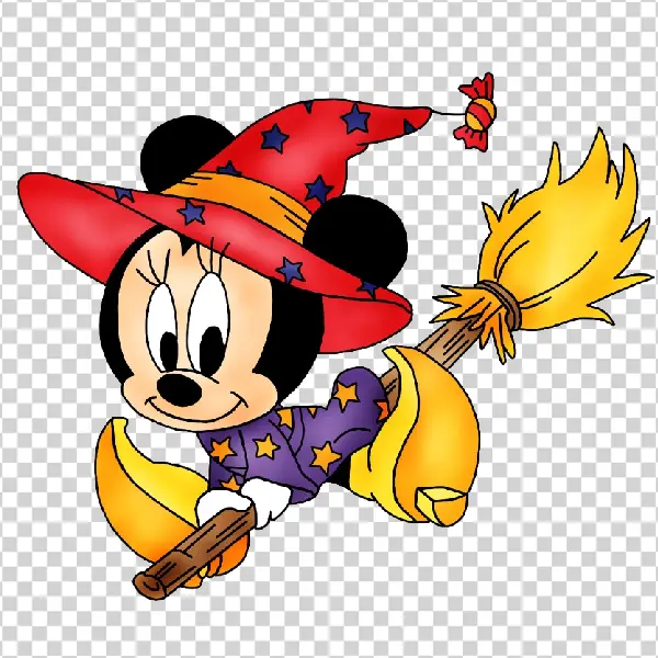 Minnie Mouse Witch Flying Broom Halloween PNG