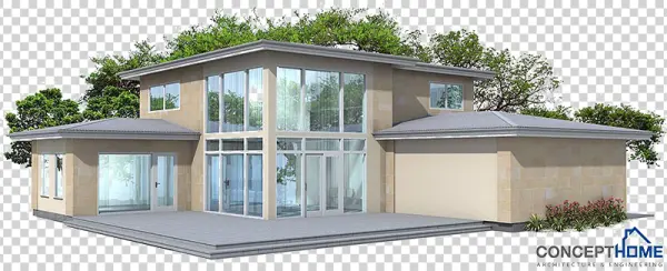 Modern Two-Story House PNG Transparent Background