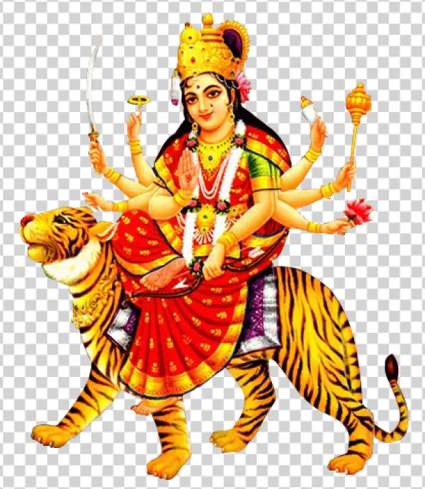 Goddess Durga Riding Tiger PNG Transparent Background