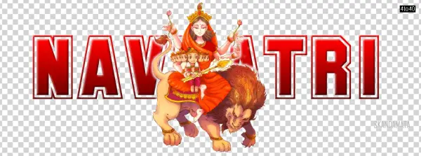 Navratri Festival Title with Durga on Lion PNG