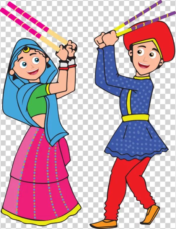 Festive Indian Couple Dandiya Dance PNG