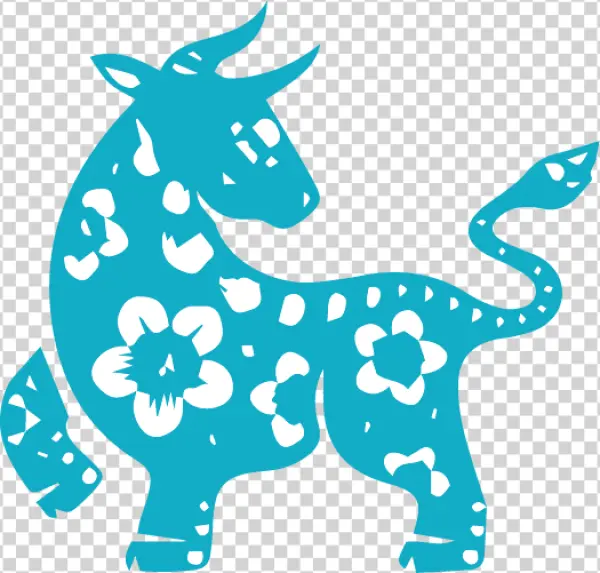 Blue Ox Chinese Zodiac Paper Cutout PNG