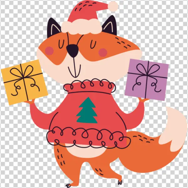 Cute Christmas Fox with Gifts PNG Transparent