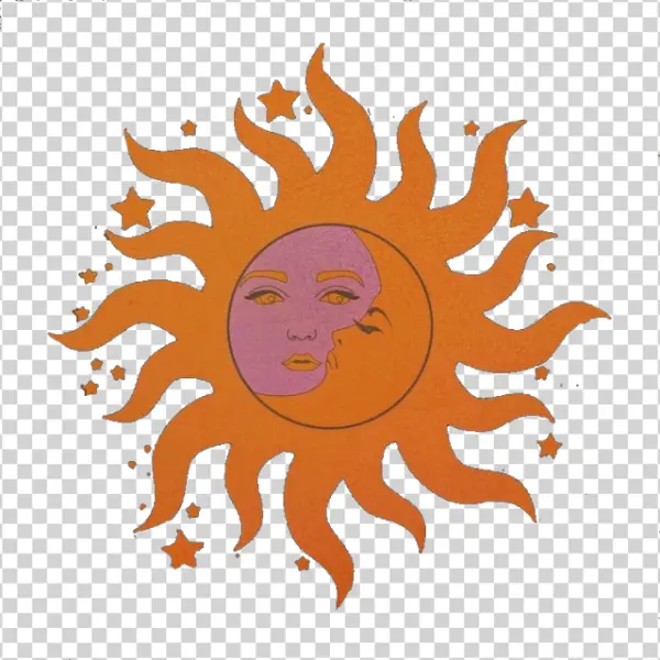 Retro Sun and Moon Faces Celestial PNG