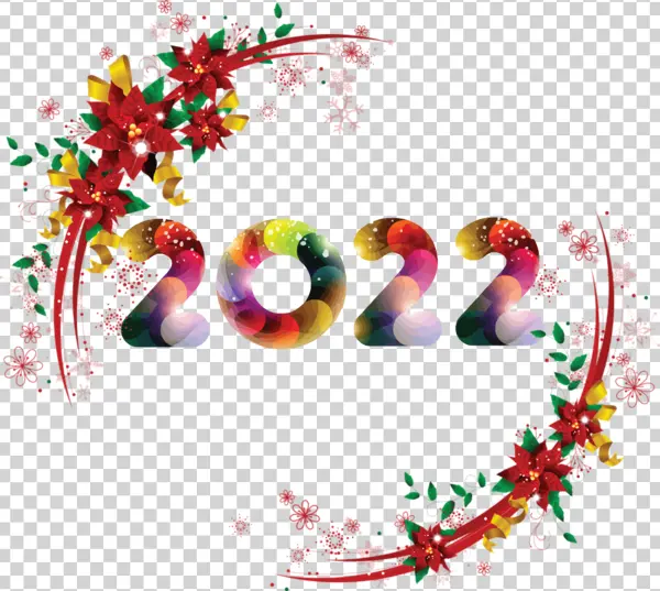 Colorful 2022 New Year Poinsettia Wreath PNG
