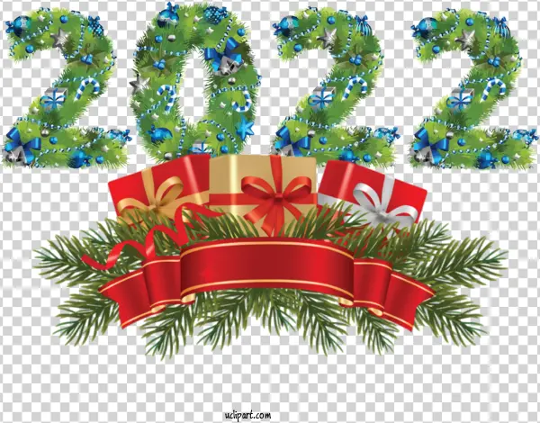 New Year 2022 Christmas Garland and Gifts PNG