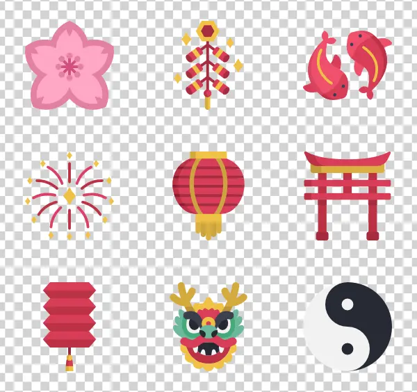 Chinese New Year and Asian Culture Icons Pack PNG