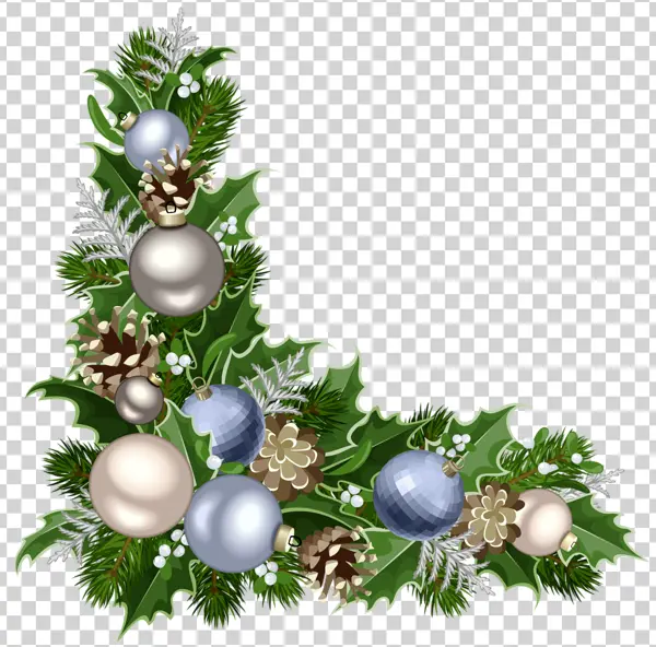 Christmas Holly Corner Garland with Baubles PNG