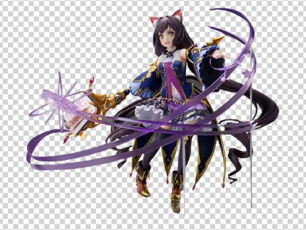 Anime Cat Girl Figure with Magic Staff PNG