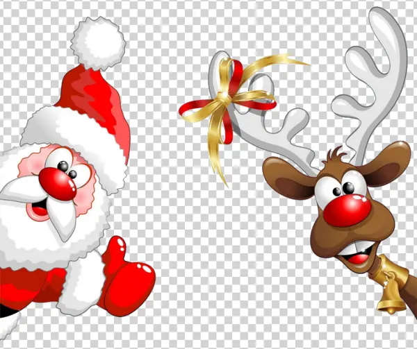 Santa Claus and Reindeer Christmas Peek PNG