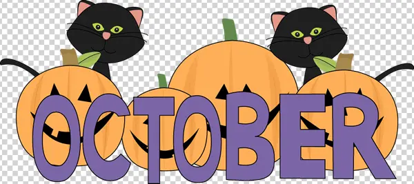 Cute October Halloween Text with Pumpkins and Cats PNG