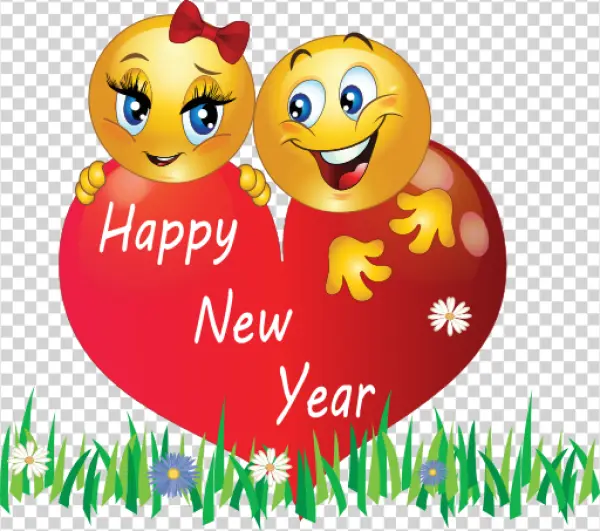 Happy New Year Emojis Couple with Heart PNG