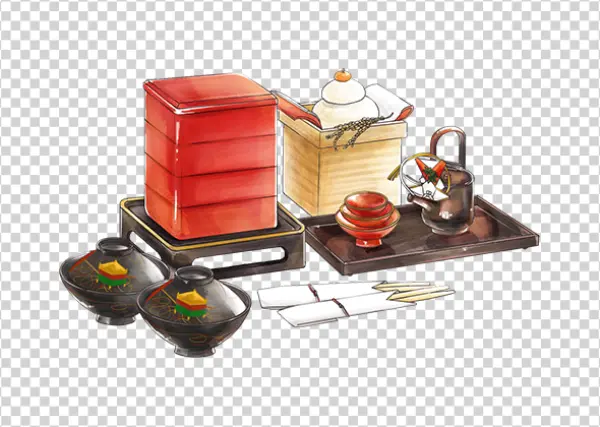 Japanese New Year Food and Tableware PNG Transparent