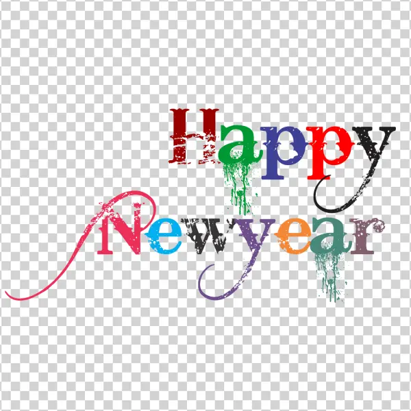 Happy New Year Colorful Distressed Text PNG