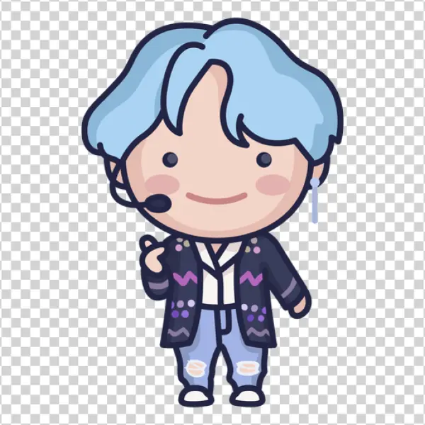 Cute K-Pop Idol Chibi PNG with Mic