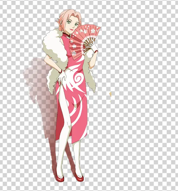 Sakura Haruno in Cheongsam with Fan PNG