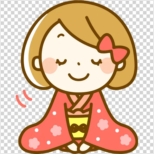 Japanese Girl Bowing in Kimono PNG
