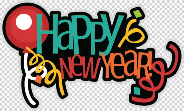 Happy New Year Text Graphic with Balloon PNG